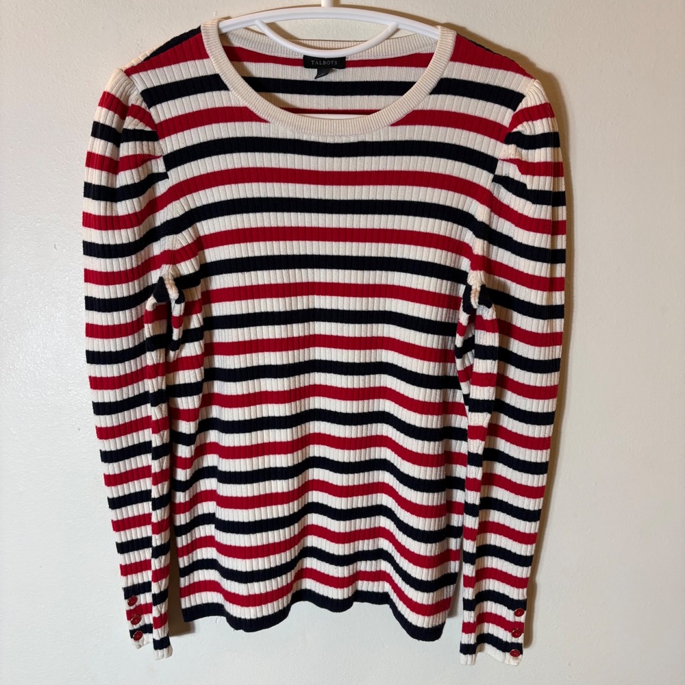 Talbots Striped Ribbed Puff Sleeve‎ Sweater Size Medium